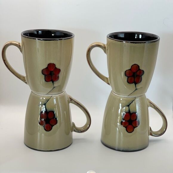 Pfaltzgraff Cream and Red Floral Dining Mugs- set of 4 - Picture 3 of 6